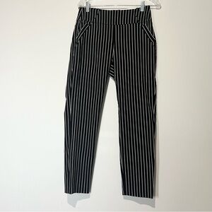 Contemporary Ankle Black White Striped Dress Pants Stretch Pull On Women's Sz 8